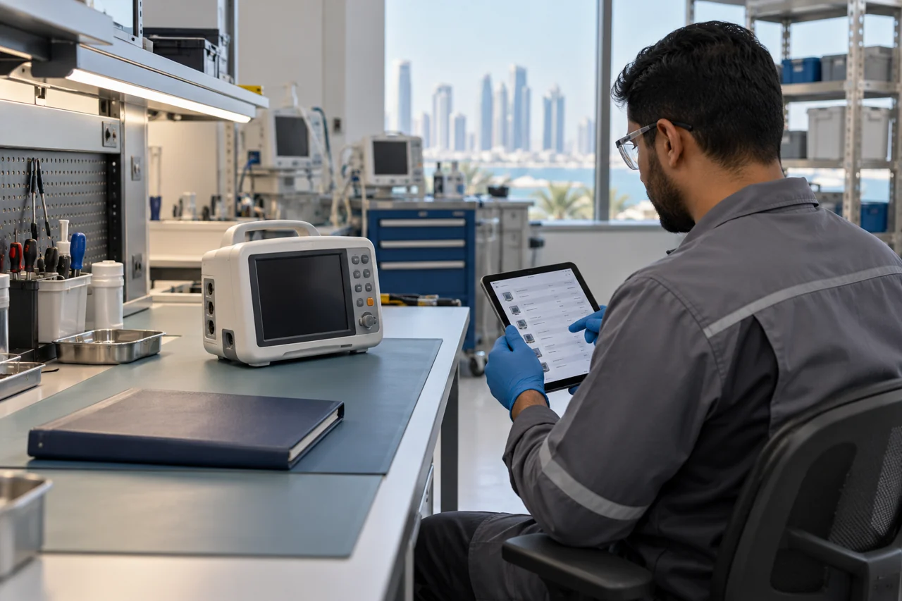 Clinical equipment maintenance: the repair is one part of the record — illustrative concept