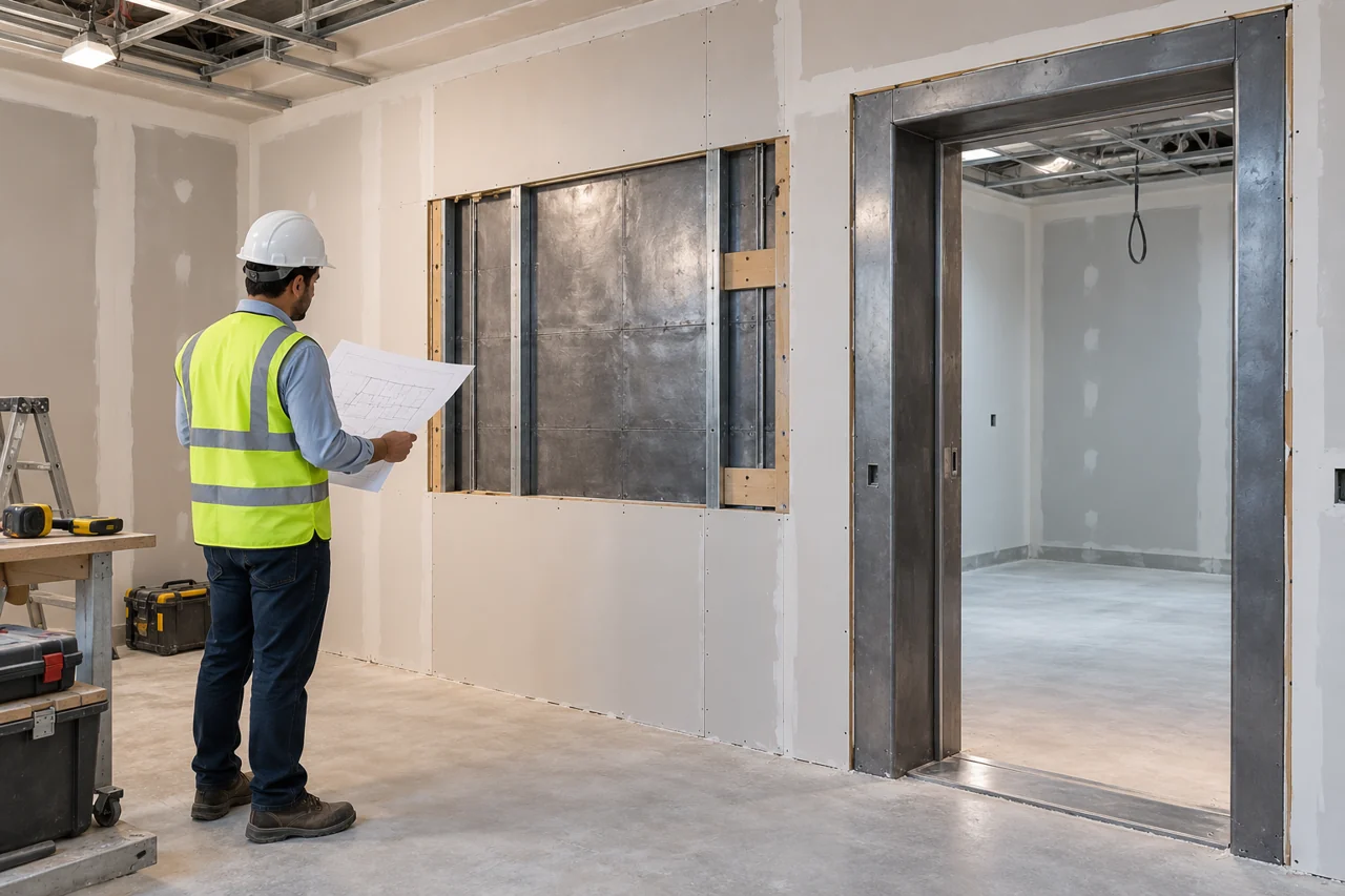 Radiation shielding: coordination behind the finished wall — illustrative concept
