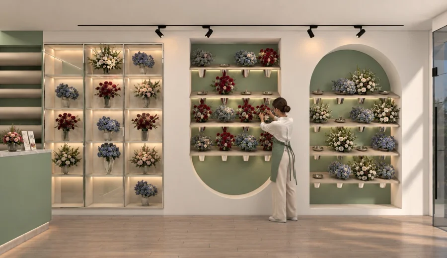 Vasa Flower Shop, Syria - Floral display wall - supplied design visual