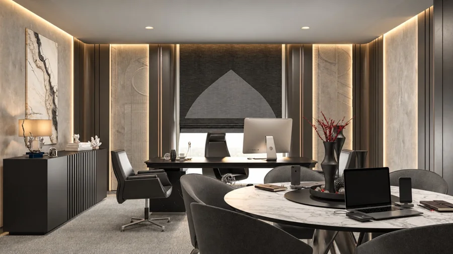 Executive Office Design & Fit-Out - Desk and meeting area - supplied design visual